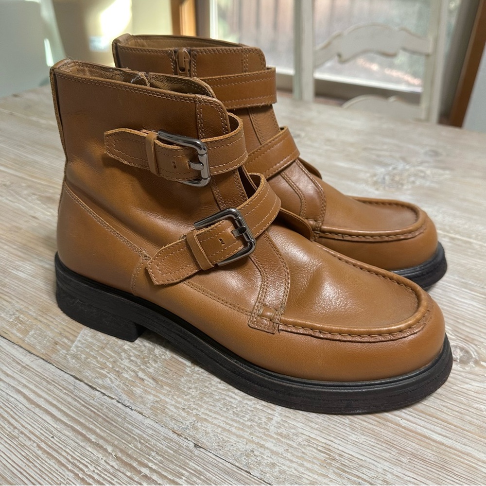Free People Brown Double-Buckle Isla Moto Ankle Boots Leather Sz 10 - Picture 4 of 13